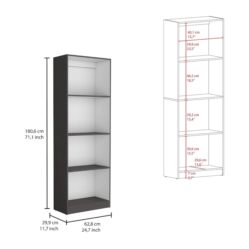 Driedelige boekenkastenset, 188 cm breed met dubbele kast met 4 planken