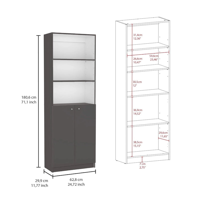 Driedelige boekenkastenset, 188 cm breed met dubbele kast met 4 planken