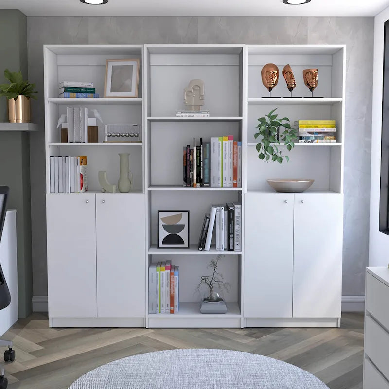 Driedelige boekenkastenset, 188 cm breed met dubbele kast met 4 planken