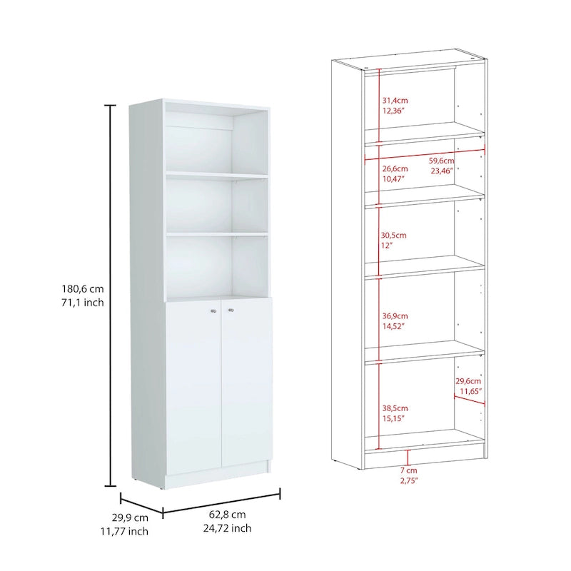 Driedelige boekenkastenset, 188 cm breed met dubbele kast met 4 planken