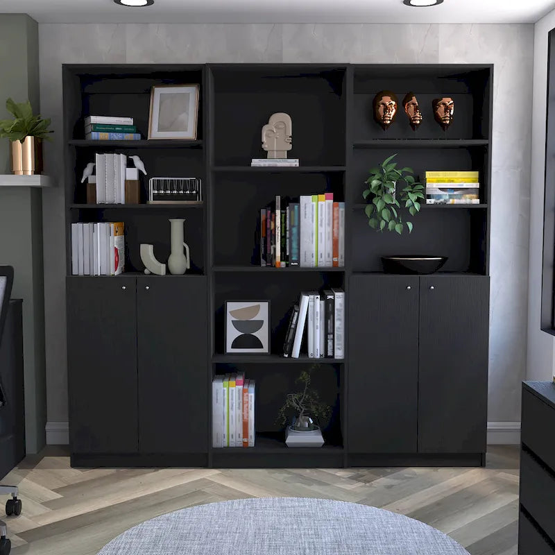 Driedelige boekenkastenset, 188 cm breed met dubbele kast met 4 planken