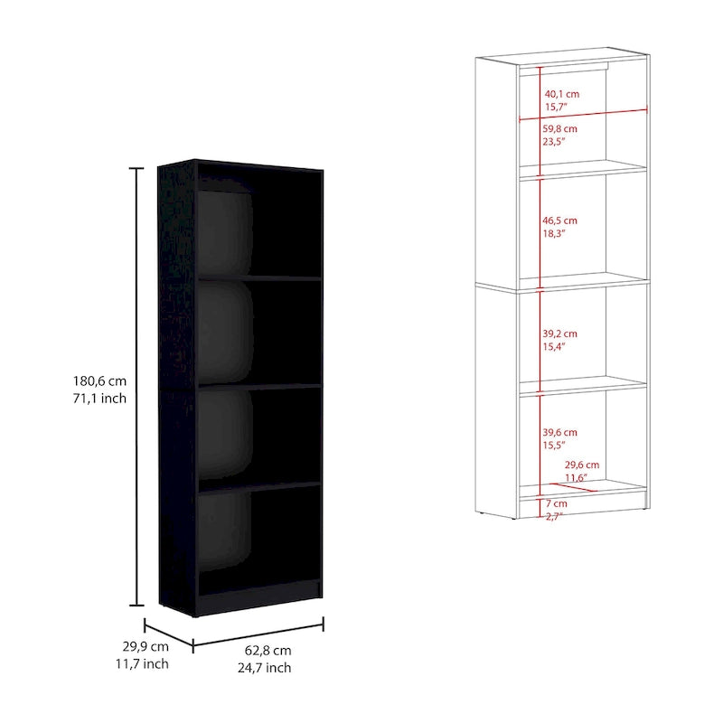Driedelige boekenkastenset, 188 cm breed met dubbele kast met 4 planken