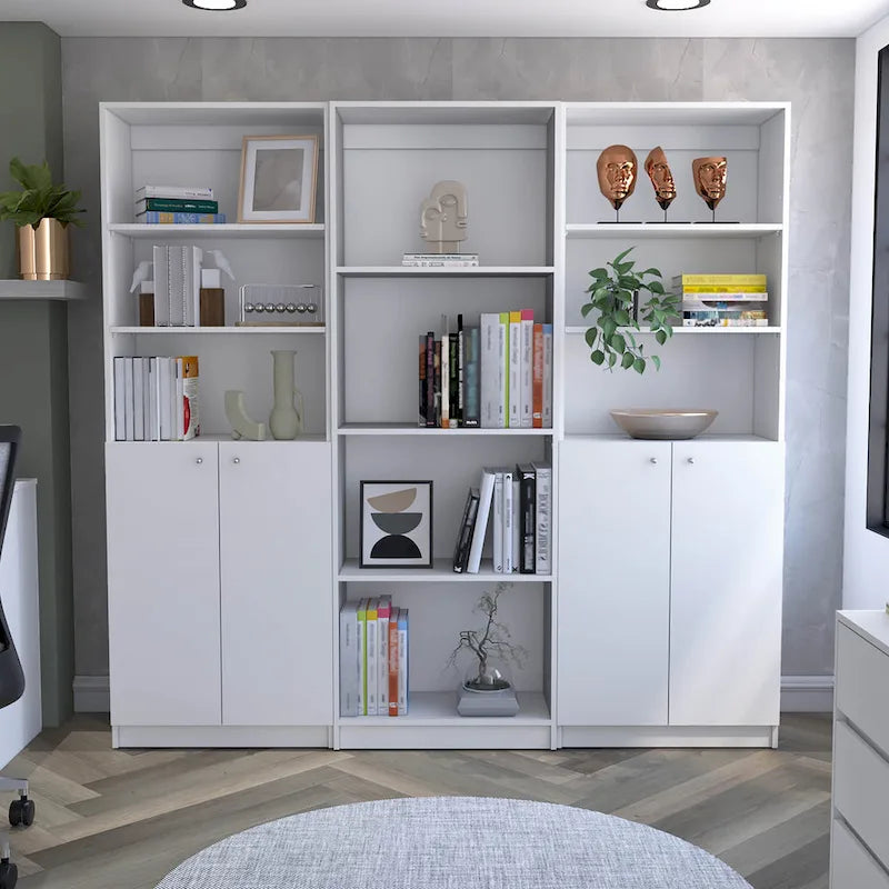 Driedelige boekenkastenset, 188 cm breed met dubbele kast met 4 planken