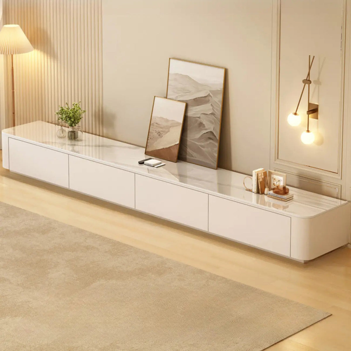 Modern Wooden TV Stand with Drawers and Cable Management