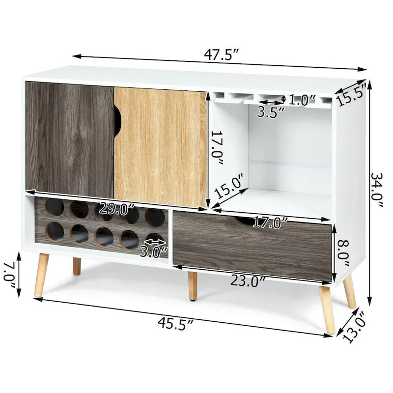 Dressoir met wijnrek en opbergkast - 120,65 x 39,37 x 86,36 cm