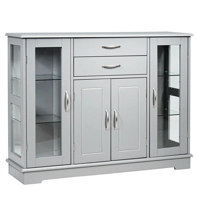 3-Laags Buffet Dressoirkast met Glazen Vitrinedeuren