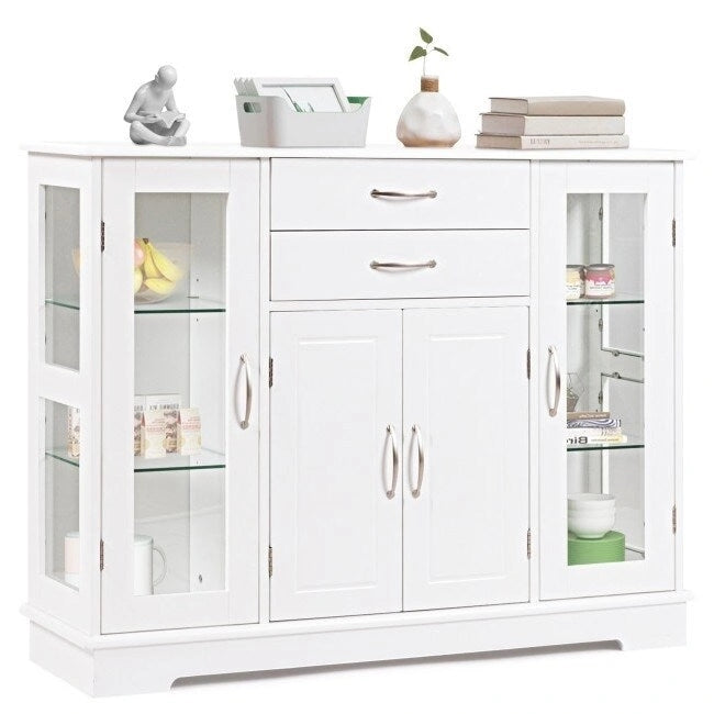 3-Laags Buffet Dressoirkast met Glazen Vitrinedeuren
