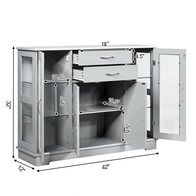 3-Laags Buffet Dressoirkast met Glazen Vitrinedeuren