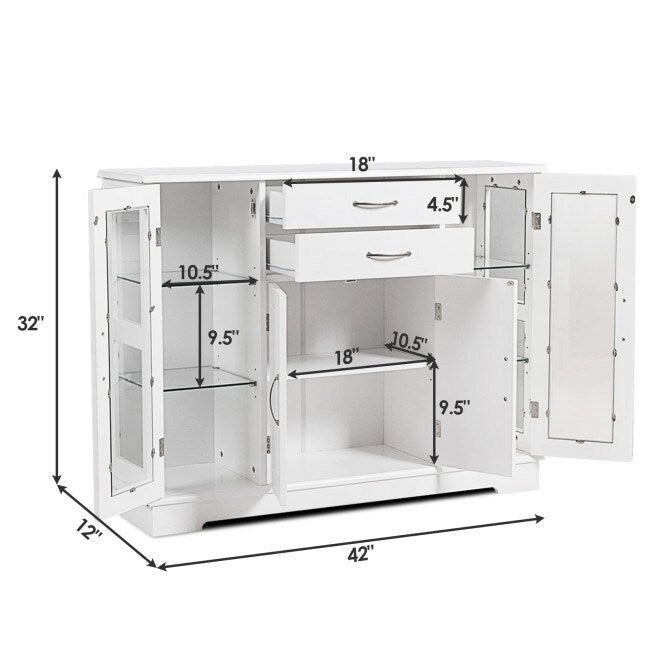 3-Laags Buffet Dressoirkast met Glazen Vitrinedeuren