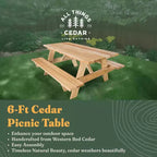 All Things Cedar 6-Ft Outdoor Picnic Table, Handcrafted Wooden Patio Bench Set for Camping, Backyard Parties, or Tailgating, Rustic Cedar
