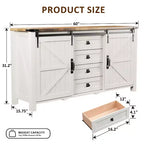 SinCiDo Farmhouse 60Dressing Table with Sliding Barn Door and 4 Drawers,Drawer Cabinet Living Room,Bedroom,Coffee Bar