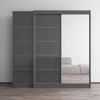 2-Door Wardrobe with Mirror, Glass Front, 2-Person (Gray / Black / White)