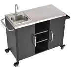 55.5 Outdoor Kitchen Island with Sink, Stainless Steel Prep Table with Spice Rack & Lockable Wheels, BBQ Grill Cart Station, Black - ModernLuxe