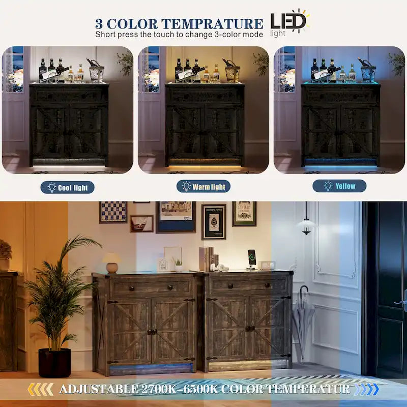 31,5" breed dressoir met ledverlichting en oplaadpoorten