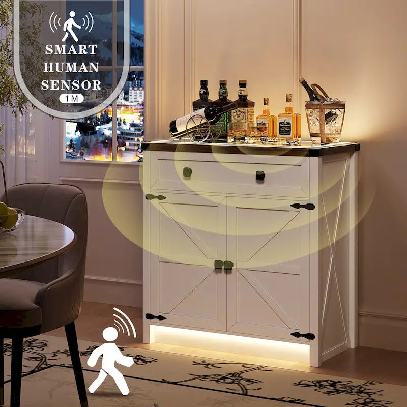 31,5" breed dressoir met ledverlichting en oplaadpoorten