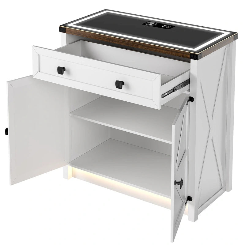31,5" breed dressoir met ledverlichting en oplaadpoorten