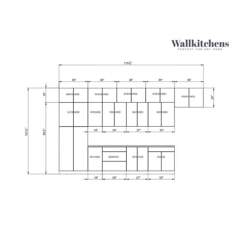 Moderne Keukenkastset – Natuurlijk Teak, 4,5 m Breed (180x107 cm)