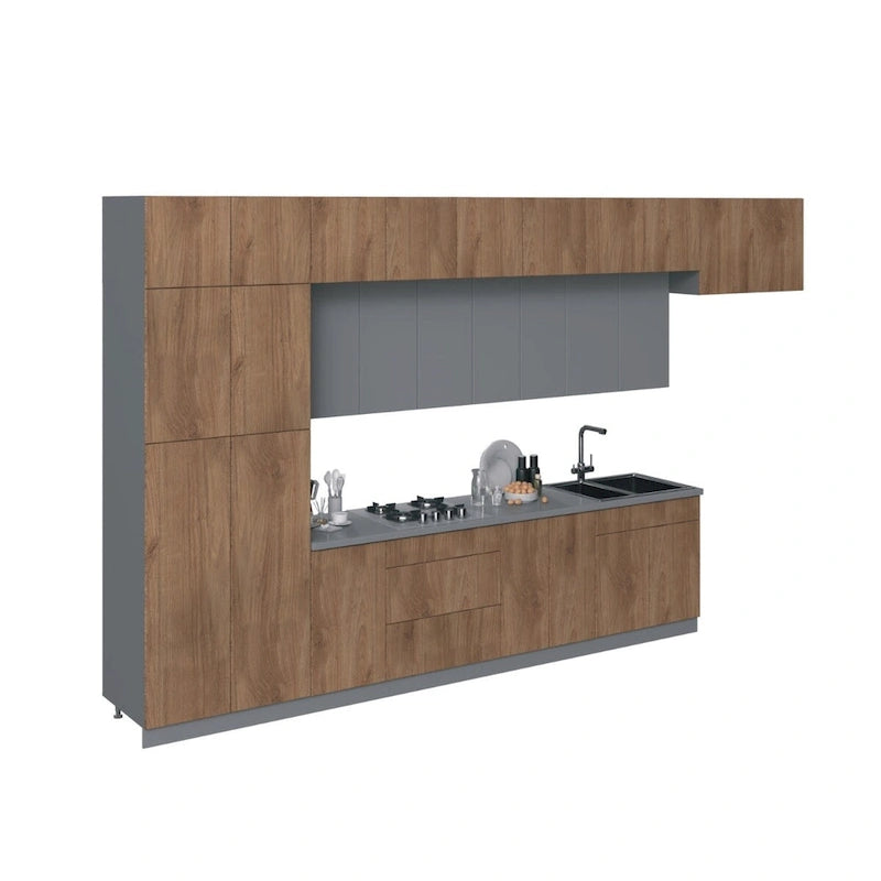 Moderne Keukenkastset – Natuurlijk Teak, 4,5 m Breed (180x107 cm)