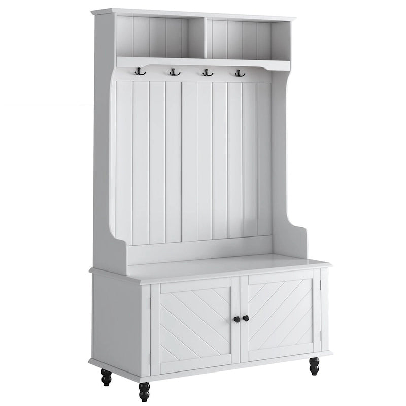 Kapstok met opbergbank, 4 haken en 2 planken – 101 cm breed