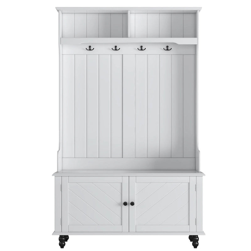 Kapstok met opbergbank, 4 haken en 2 planken – 101 cm breed
