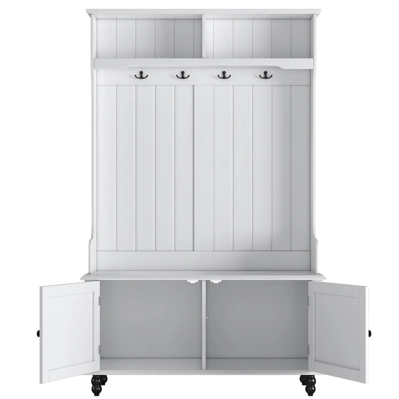 Kapstok met opbergbank, 4 haken en 2 planken – 101 cm breed