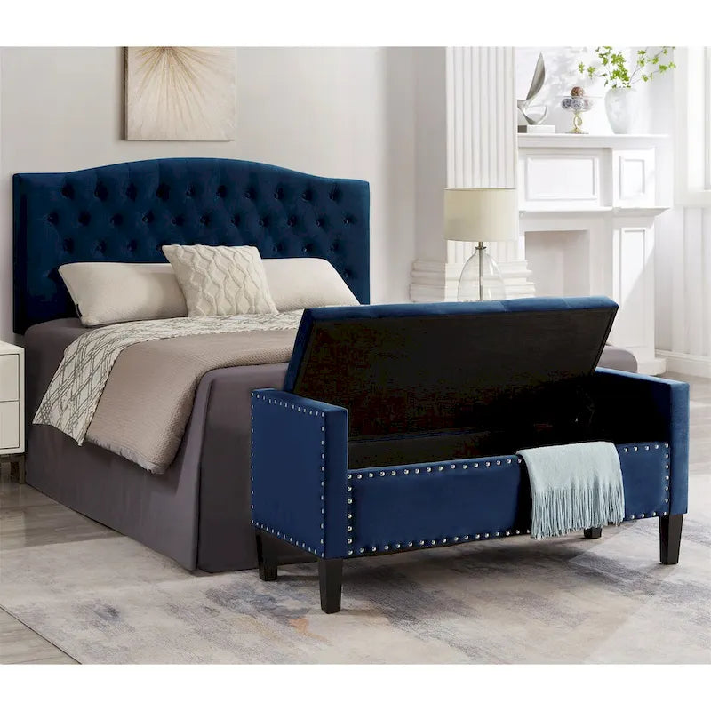 Fluwelen Opbergbank met Armleuningen en Gecapitonneerde Zitting