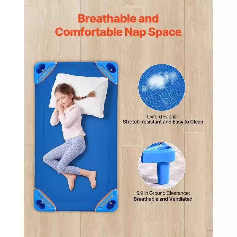 VEVOR Stackable Kiddie Cot,Pack of 6, Portable Toddler Nap Cots, Standard Size 42 L x 23 W Daycare Cots for Kids, Preschool Classroom Daycare Beds