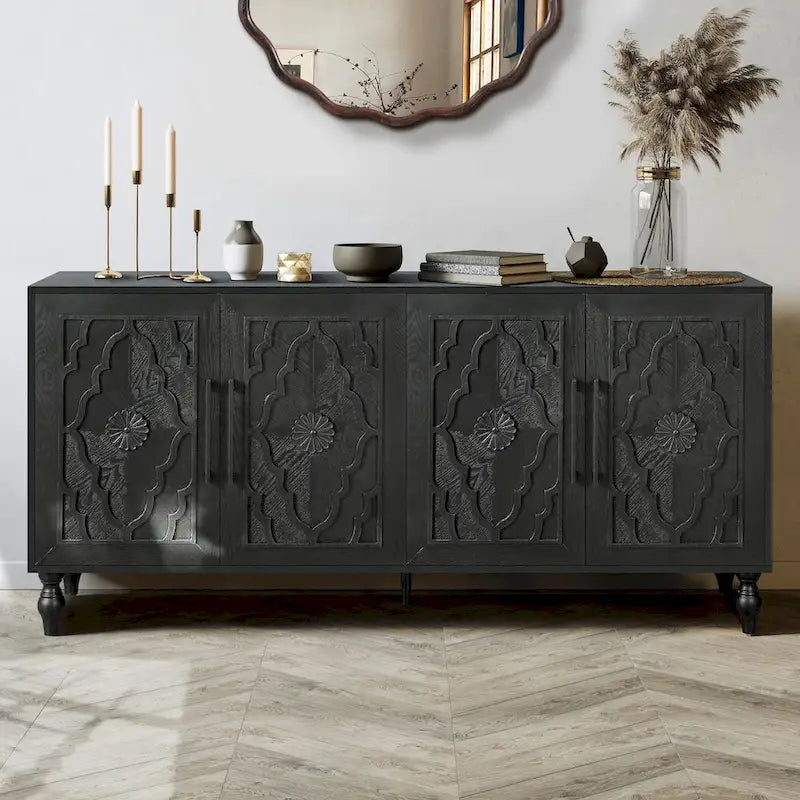 Houten Opbergkast met Gesneden Deur en Metalen Handgreep