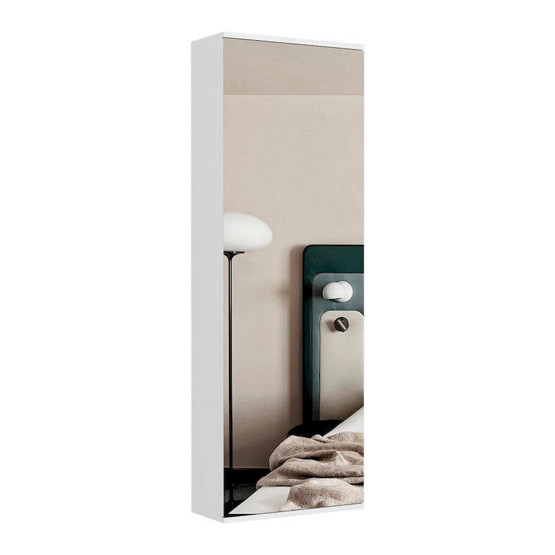 Schoenenrek voor wandmontage met spiegeldeur, enkele deur, wit
