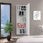 Schoenenrek voor wandmontage met spiegeldeur, enkele deur, wit