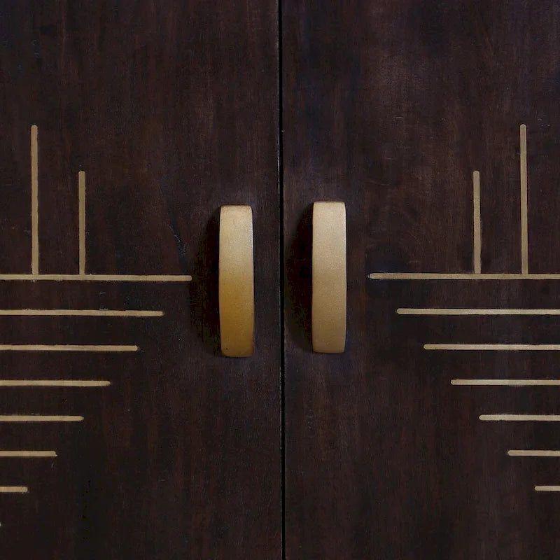 Tweedelige mangohouten kast met geometrisch patroon - Donker cacaobruin