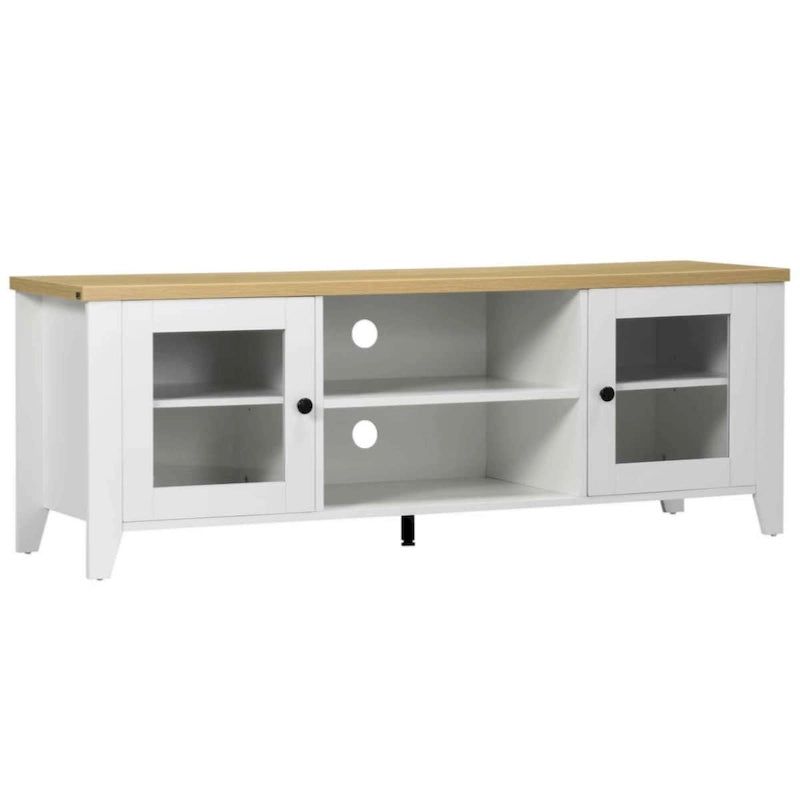TV-meubel met open schappen en kastruimte, geschikt voor tv's tot 60 inch, wit