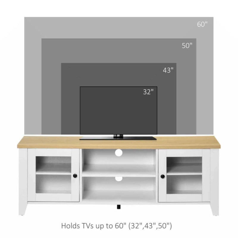 TV-meubel met open schappen en kastruimte, geschikt voor tv's tot 60 inch, wit