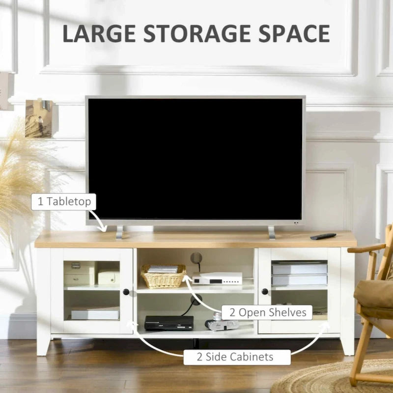 TV-meubel met open schappen en kastruimte, geschikt voor tv's tot 60 inch, wit