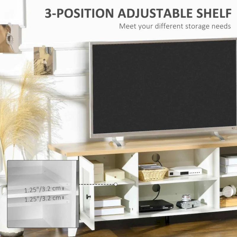 TV-meubel met open schappen en kastruimte, geschikt voor tv's tot 60 inch, wit
