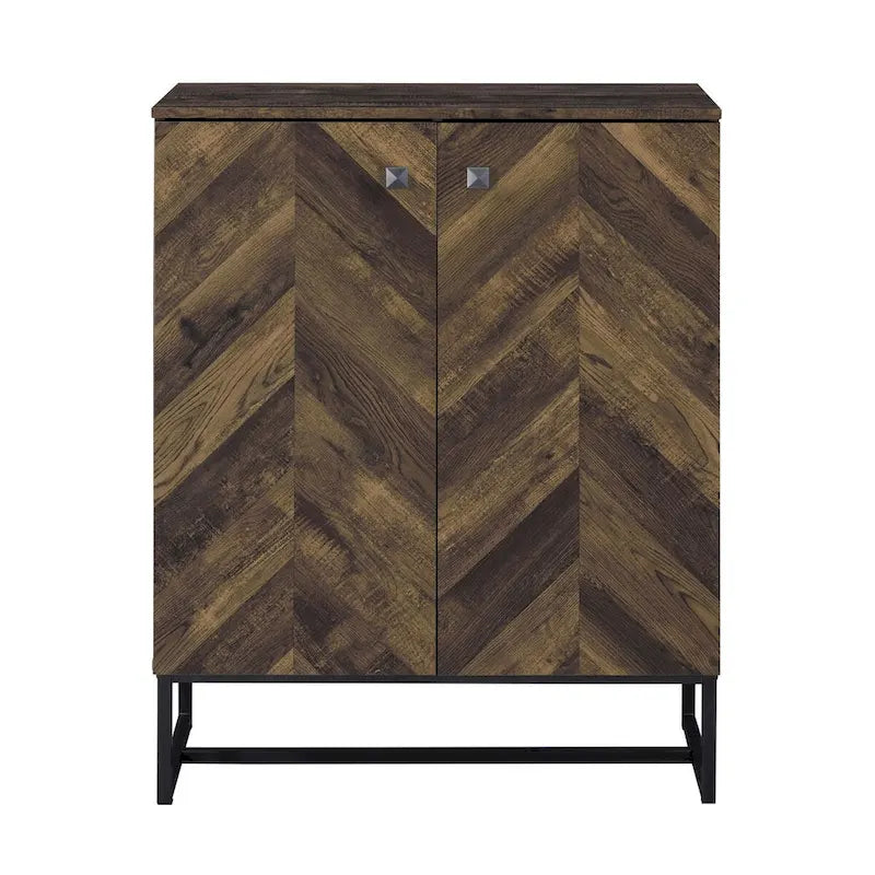 41 Inch 2-Deurs Accentkast Console met Sledenpoten en Chevron Houtpaneel, Bruin
