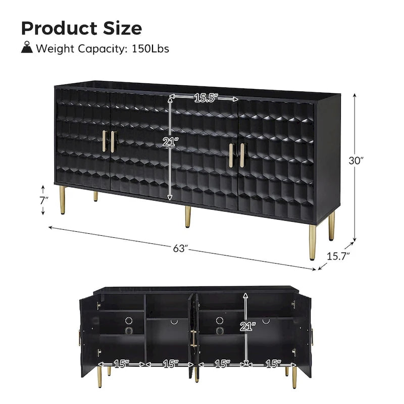 63-inch modern dressoir met verstelbare planken
