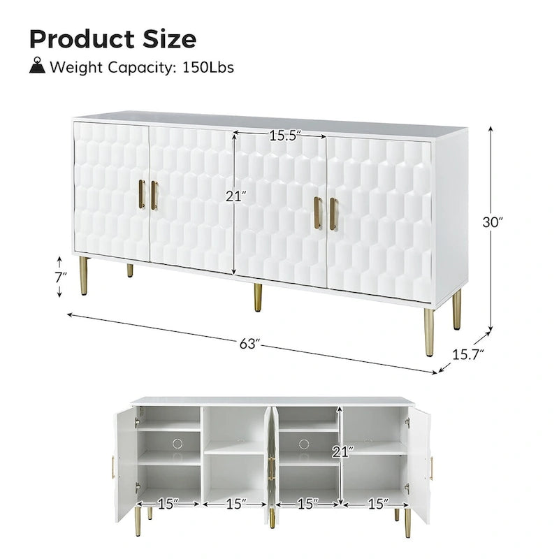 63-inch modern dressoir met verstelbare planken