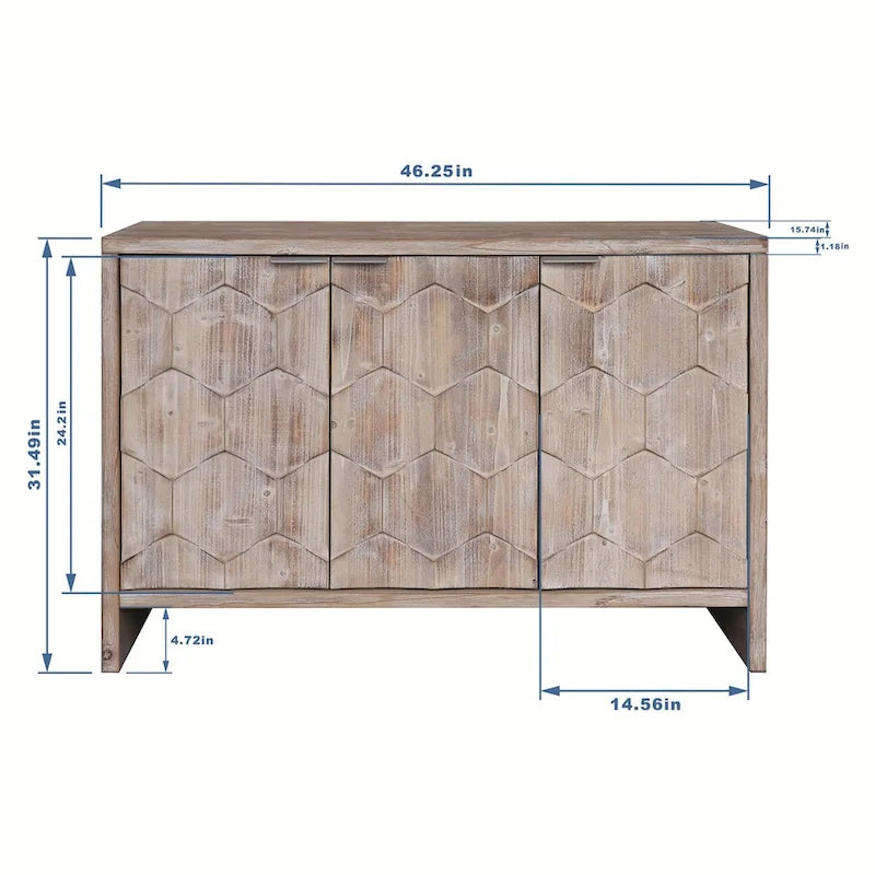 3-deurs dressoir met verstelbare planken, landelijke stijl