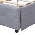 Upholstered Platform Bed with Classic Headboard and 4 Drawers No Box Spring Needed Linen Fabric Queen Size Beige