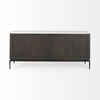 180cm mangohouten dressoir met marmeren blad en zwarte metalen poten