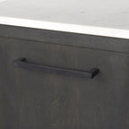 180cm mangohouten dressoir met marmeren blad en zwarte metalen poten