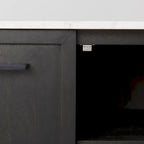 180cm mangohouten dressoir met marmeren blad en zwarte metalen poten