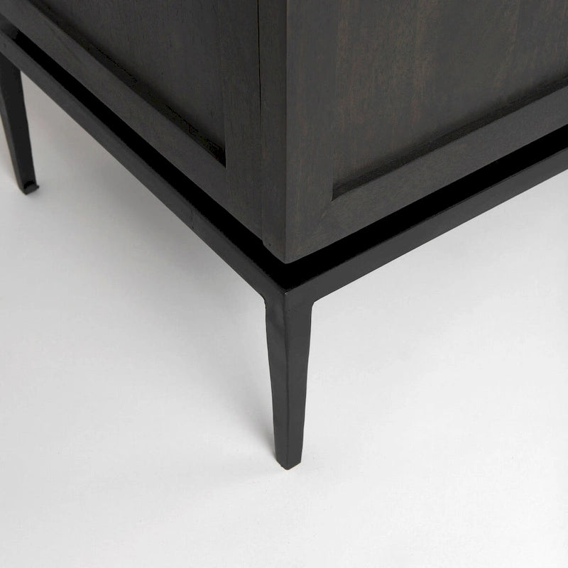 180cm mangohouten dressoir met marmeren blad en zwarte metalen poten