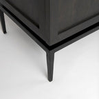 180cm mangohouten dressoir met marmeren blad en zwarte metalen poten