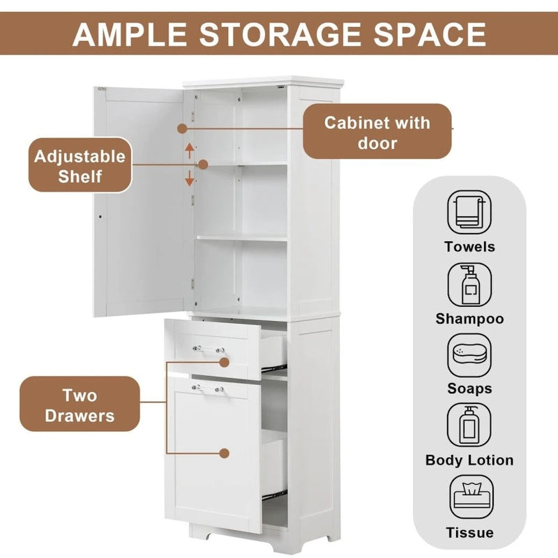 Hoge badkamerkast met laden en verstelbare plank