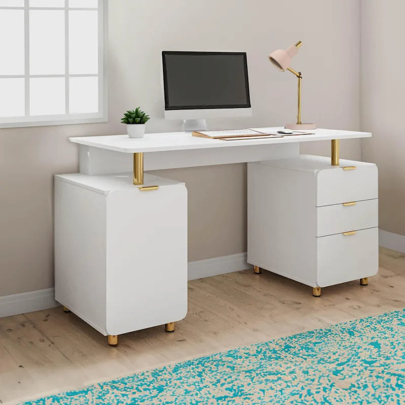Modern Executive Floating Desk with 3 Drawers & Sleek Work Surface