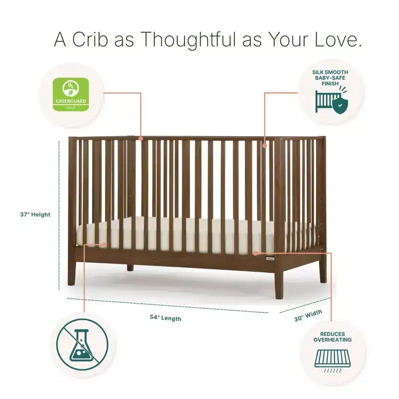 3-in-1 Convertible Crib, Solid Beechwood, GREENGUARD Gold Certified, Made in Italy