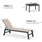 PURPLE LEAF Patio Chaise Lounge Set for 2 Outdoor Chaise Lounger Chair with Aluminum Frame