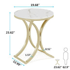 Small Modern Round Side Table End Table Nightstand with Gold Metal Frame and Faux Marble Veneer Engineered Wood for Living Room